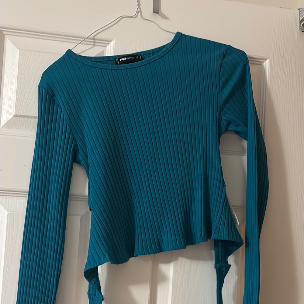 Teal Long Sleeve Ribbed Top